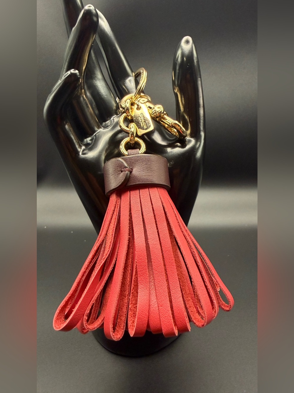 Coach Red Leather Tassel Keychain with Gold Hardware